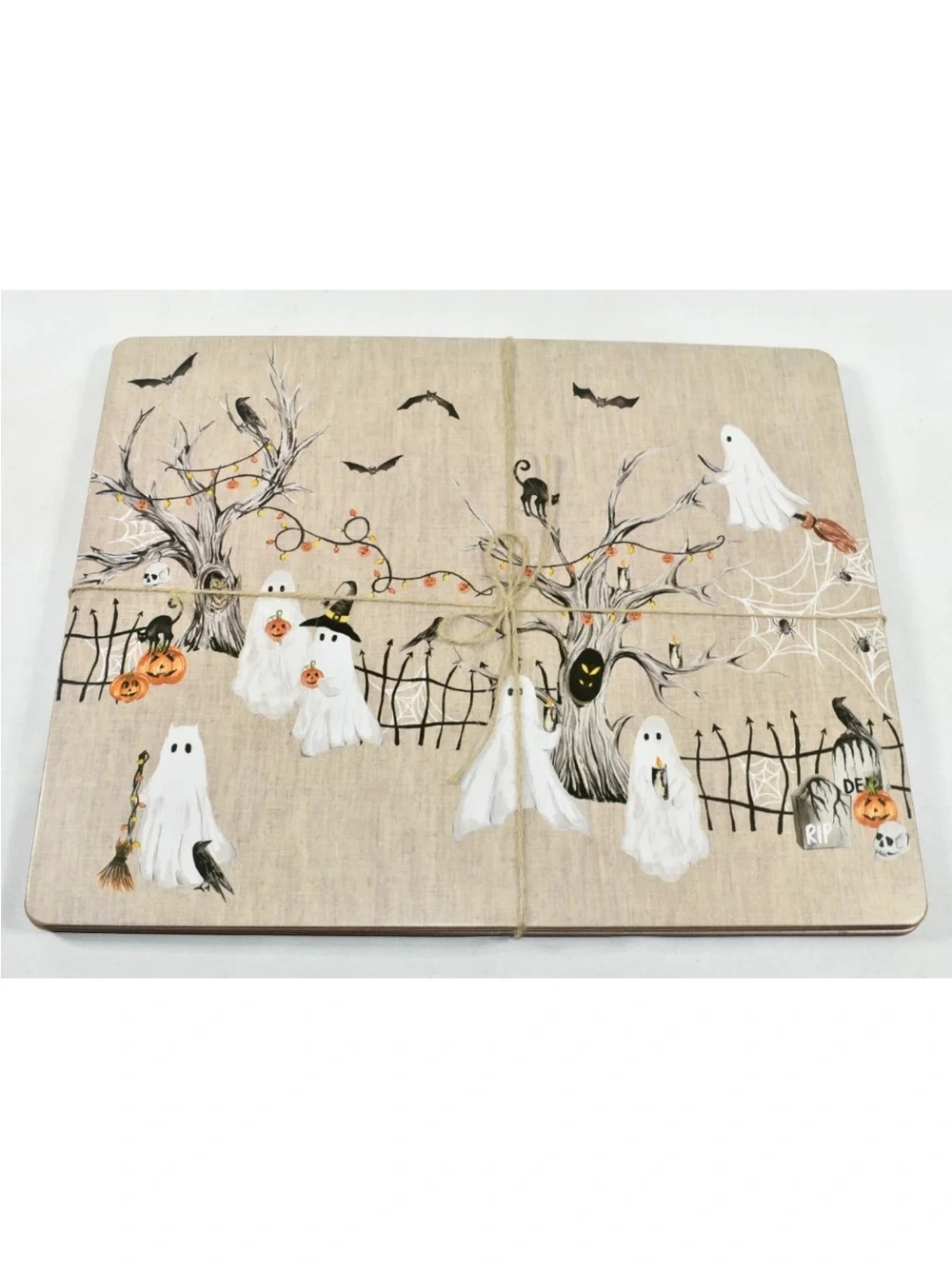 Pottery Barn Scary Squad Ghost Cork Flax Placemats Set of 4 NEW